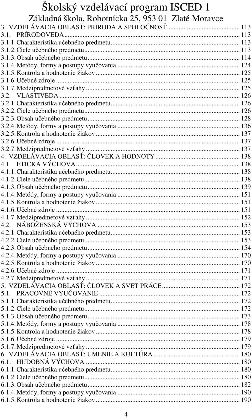 .. 126 3.2.2. Ciele učebného predmetu... 126 3.2.3. Obsah učebného predmetu... 128 3.2.4. Metódy, formy a postupy vyučovania... 136 3.2.5. Kontrola a hodnotenie žiakov... 137 3.2.6. Učebné zdroje.