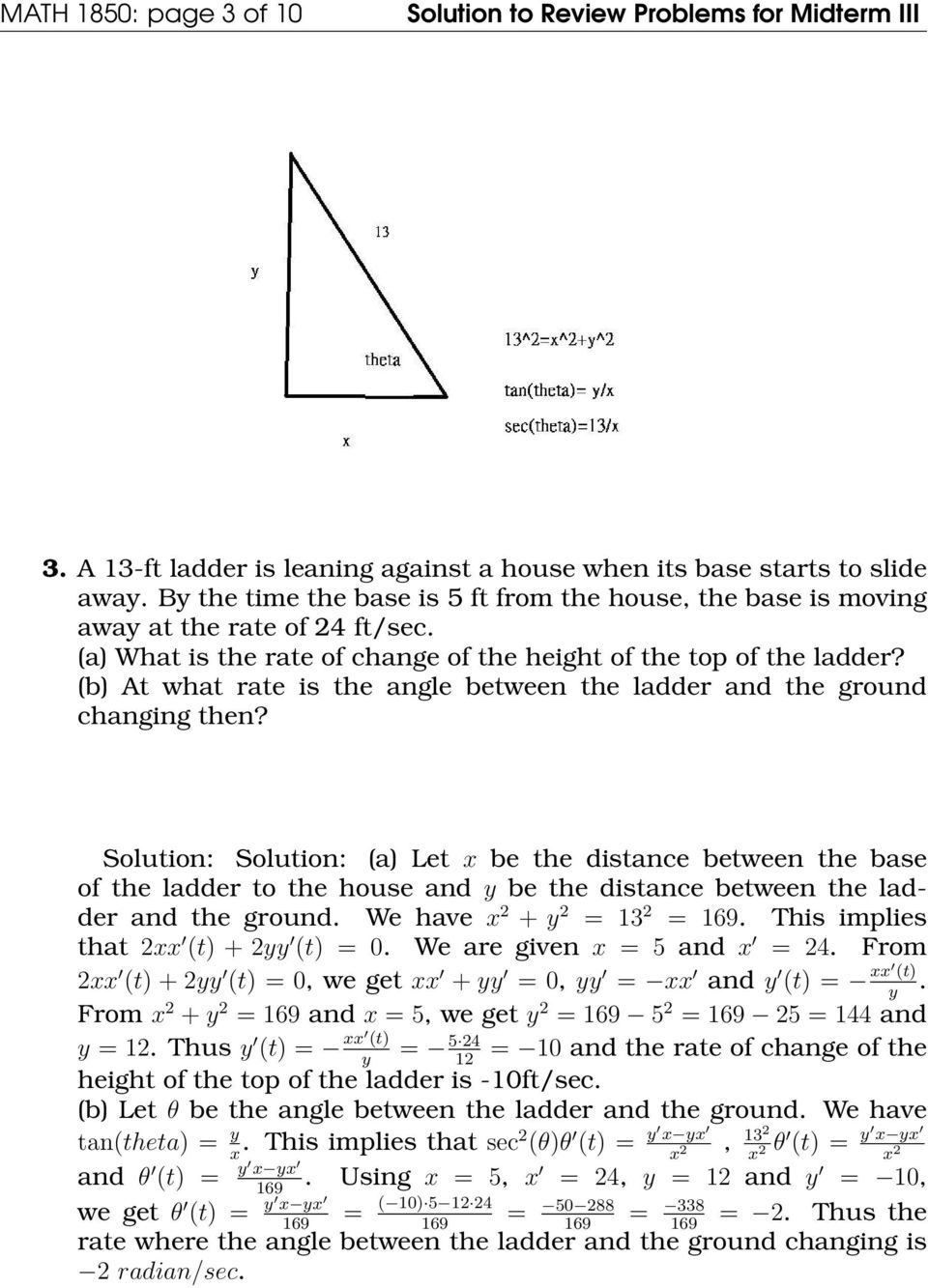 (b) At what rate is the angle between the ladder and the ground changing then?
