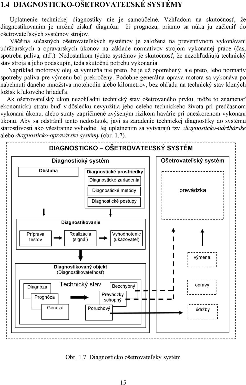 Väčšina súčasných ošetrovateľských systémov je založená na preventívnom vykonávaní údržbárskych a opravárskych úkonov na základe normatívov strojom vykonanej práce (čas, spotreba paliva, atď.).