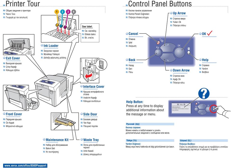 Cancel Отмена İptal Ακύρωση OK Exit Cover Выходная крышка Çıkış Kapağı Κάλυμμα εξόδου Загрузчик чернил Mürekkep Yükleyici Διάταξη φόρτωσης μελάνης Interface Cover Back Назад Geri Πίσω Down Arrow