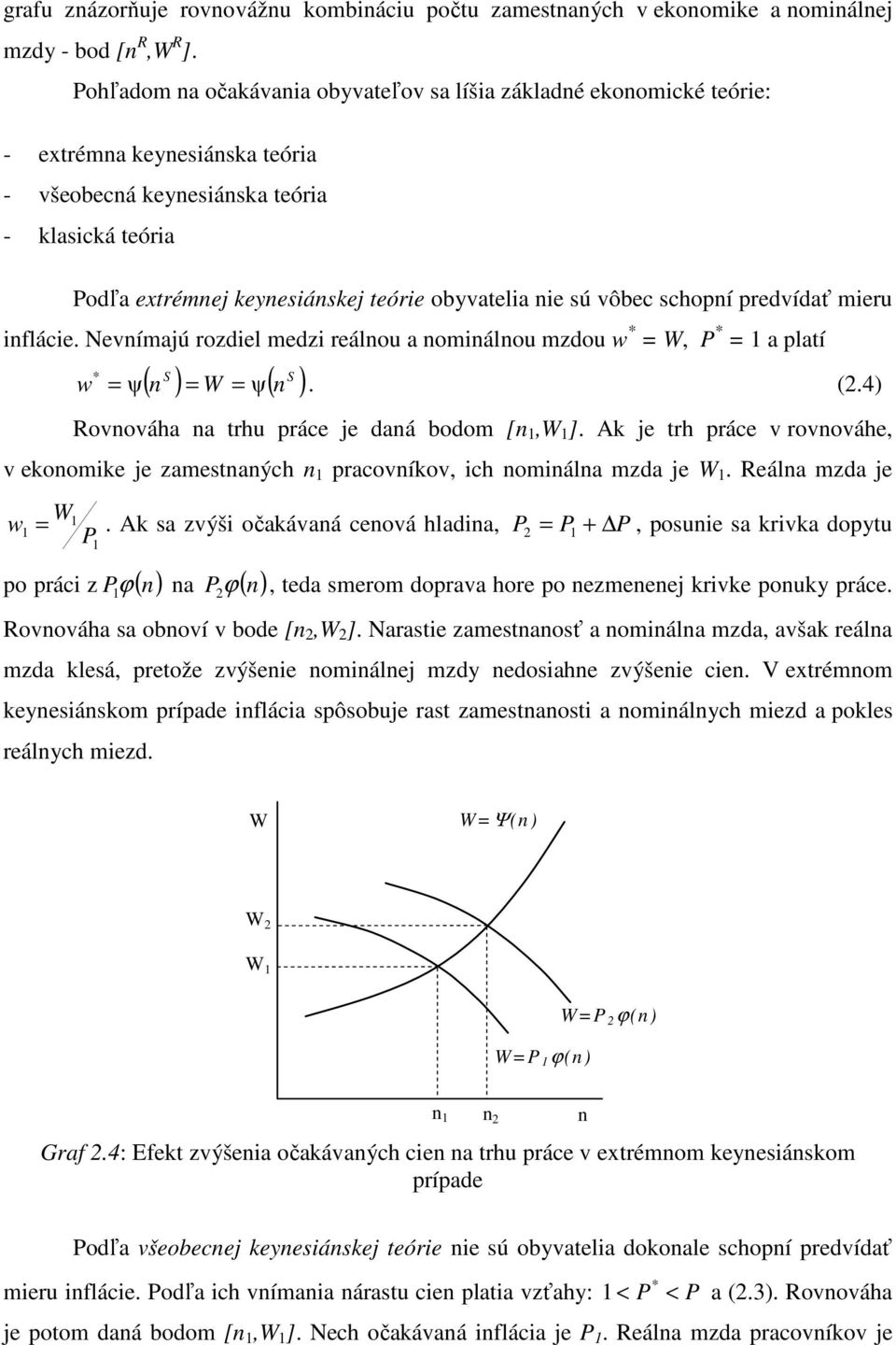 nie sú vôbec schopní predvídať mieru inflácie. Nevnímajú rozdiel medzi reálnou a nominálnou mzdou w * = W, P * = 1 a platí w * S S ( n ) = W = ψ( n ) = ψ. (2.