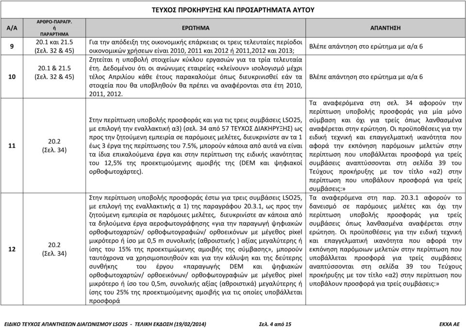 34) Για την απόδειξη της οικονομικς επάρκειας οι τρεις τελευταίες περίοδοι οικονομικών χρσεων είναι 2010, 2011 και 2012 2011,2012 και 2013; Ζητείται η υποβολ στοιχείων κύκλου εργασιών για τα τρία