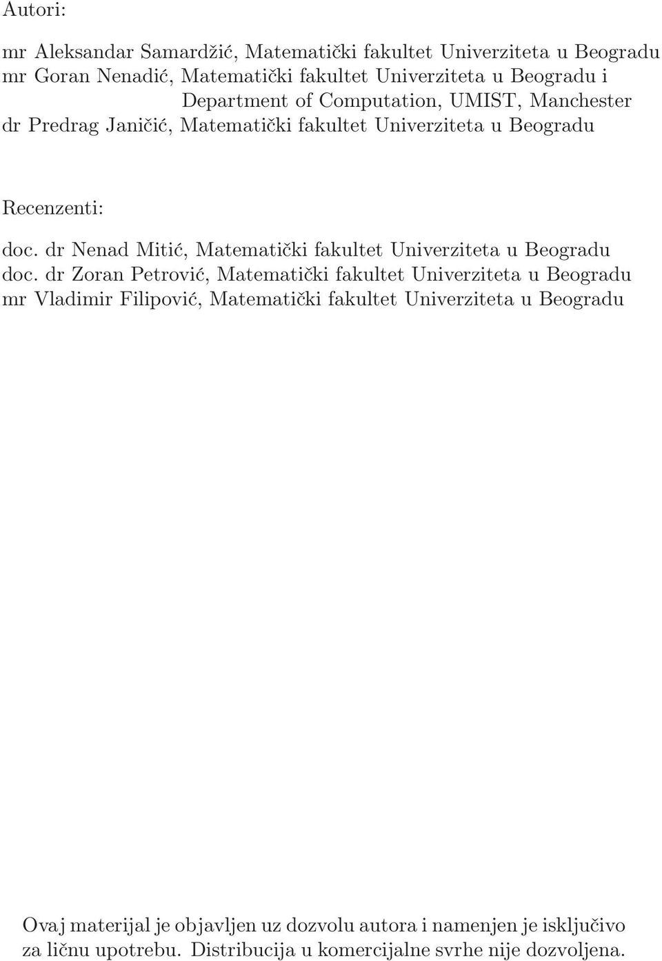 dr Nenad Mitić, Matematički fakultet Univerziteta u Beogradu doc.