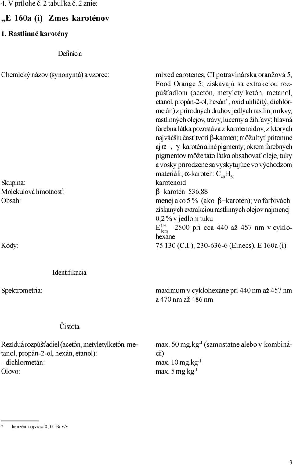 rozpúšťadlom (acetón, metyletylketón, metanol, etanol, propán-2-ol, hexán *, oxid uhličitý, dichlórmetán) z prírodných druhov jedlých rastlín, mrkvy, rastlinných olejov, trávy, lucerny a žihľavy;