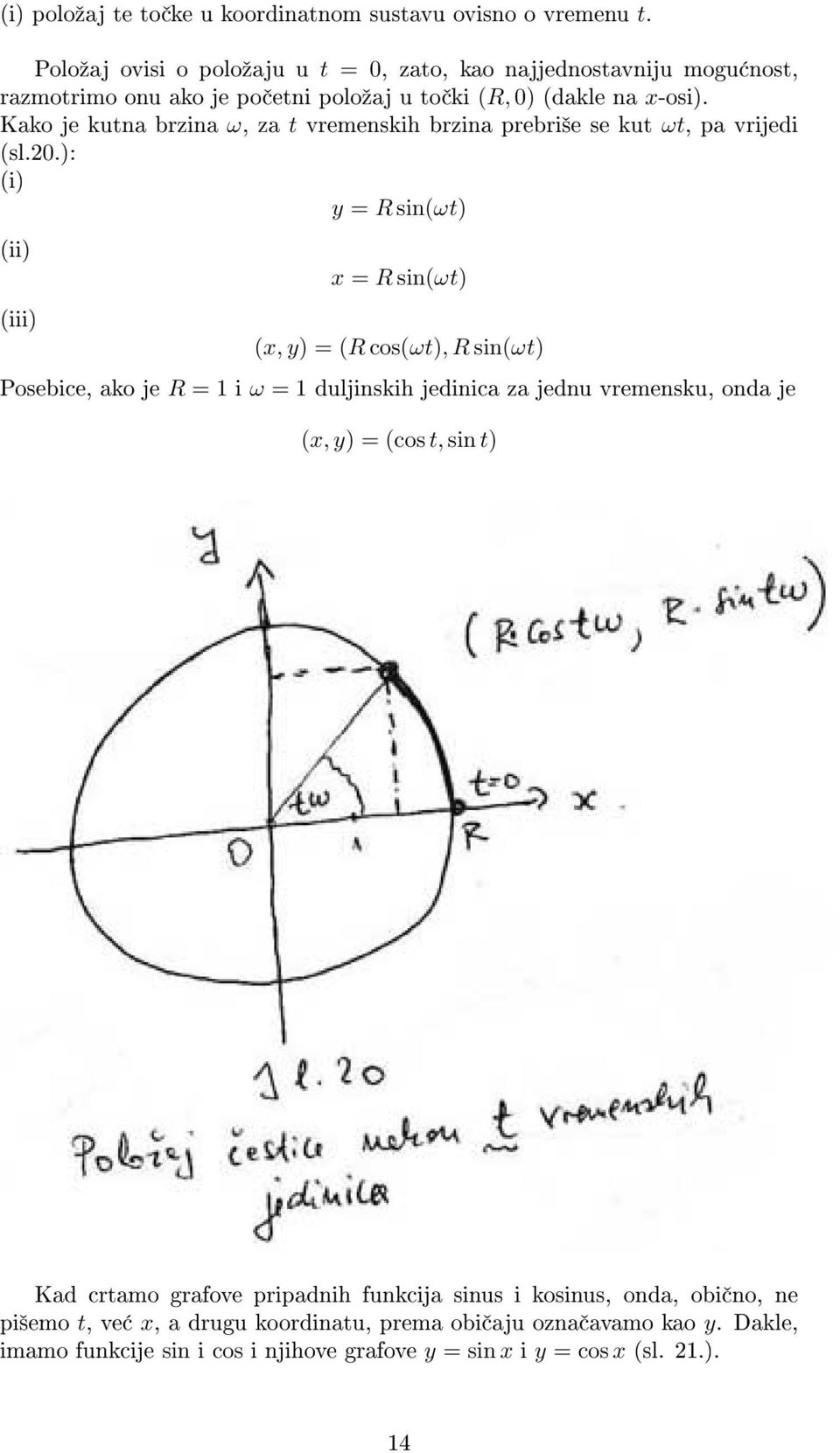 Kako je kutna brzina ω, za t vremenskih brzina prebri²e se kut ωt, pa vrijedi (sl.20.