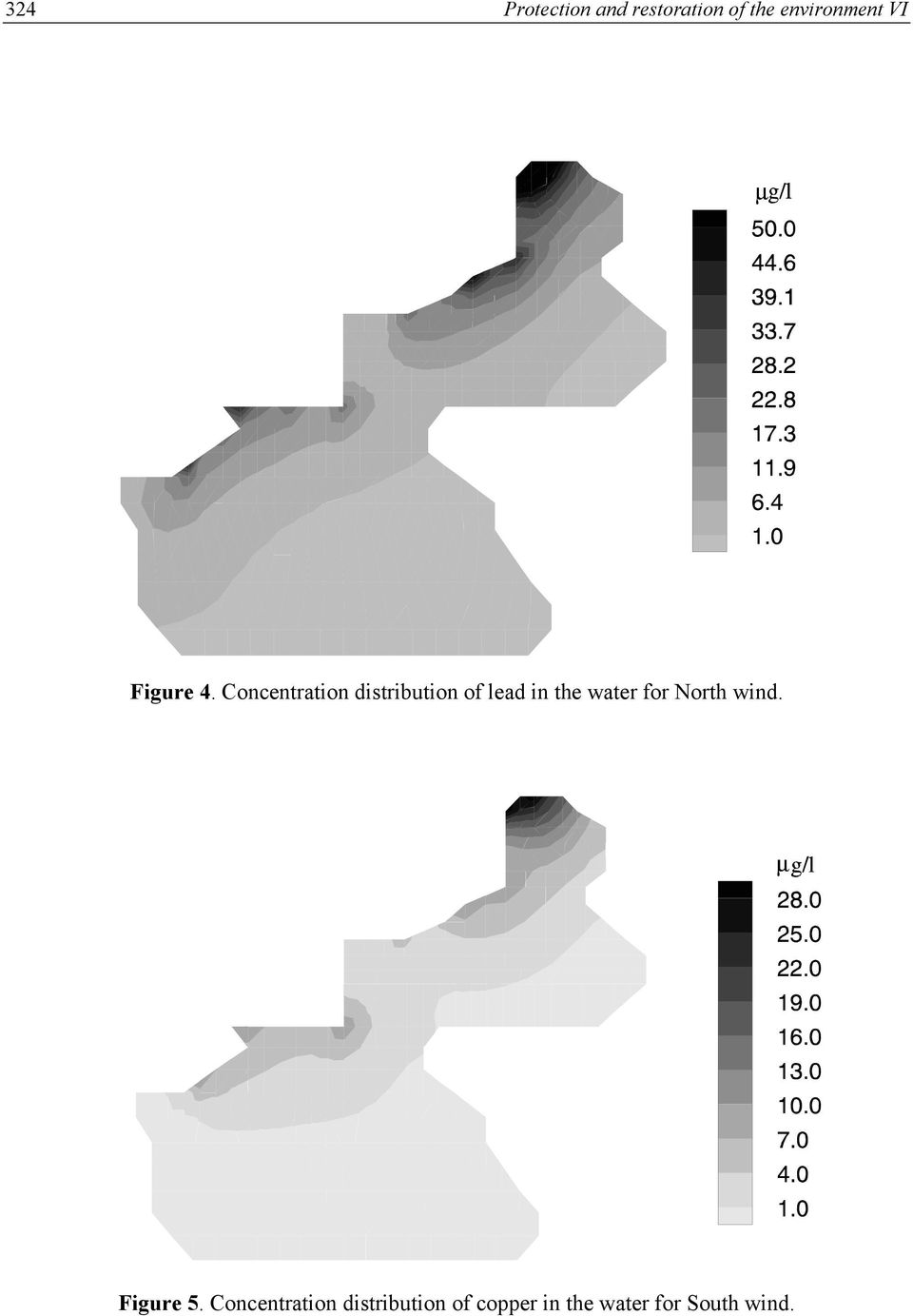 Concentration distribution of lead in the water