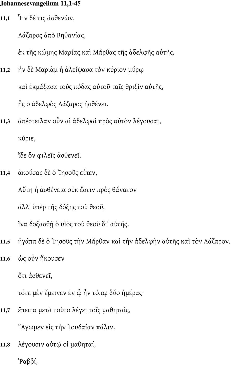 11,3 ἀπέστειλαν οὖν αἱ ἀδελφαὶ πρὸς αὐτὸν λέγουσαι, ἴδε ὃν φιλεῖς ἀσθενεῖ.