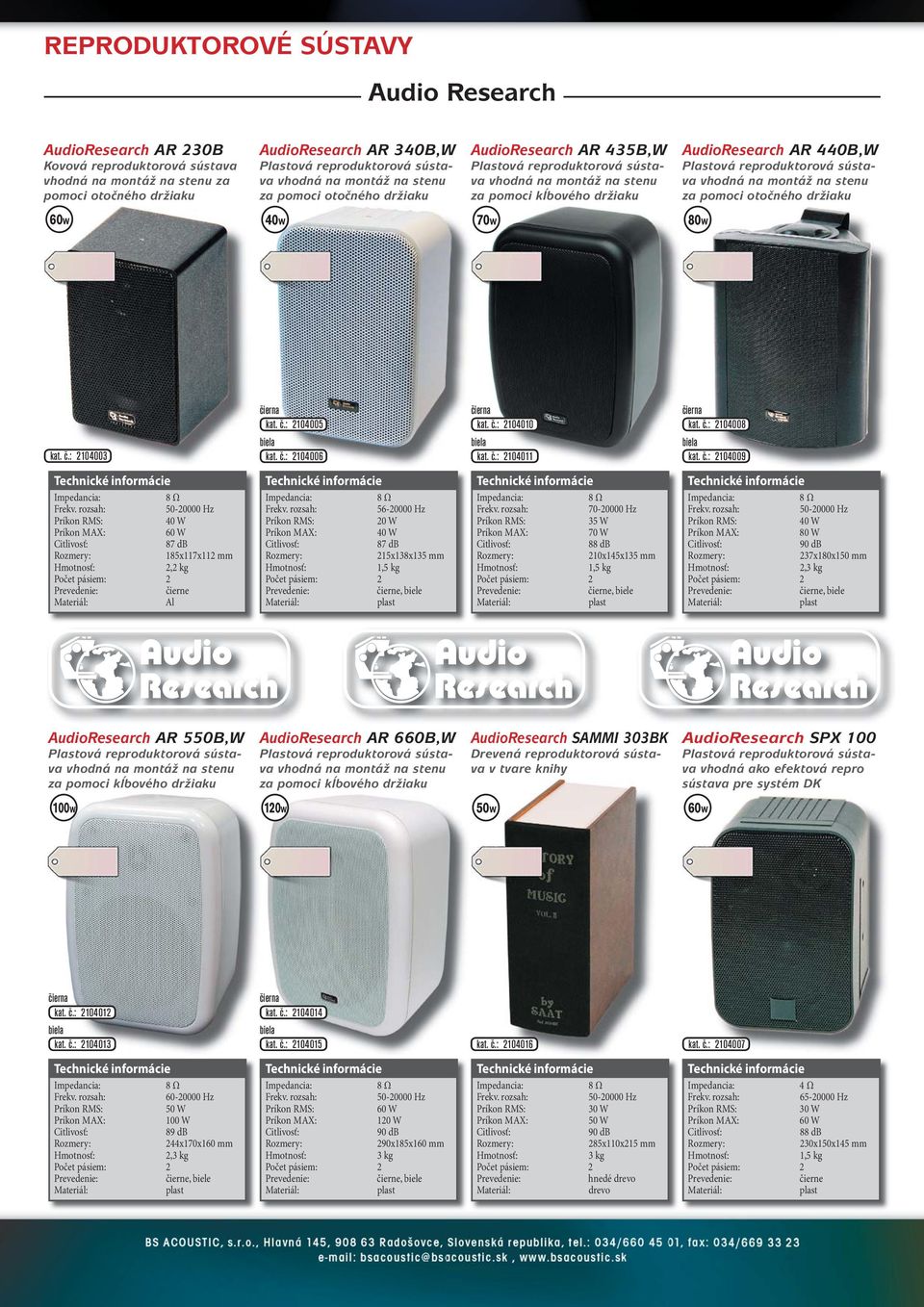 reproduktorová sústava vhodná na montáž na stenu za pomoci otočného držiaku 60W 40W 70W 80W kat. č.: 2104003 čierna kat. č.: 2104005 biela kat. č.: 2104006 čierna kat. č.: 2104010 biela kat. č.: 2104011 čierna kat.