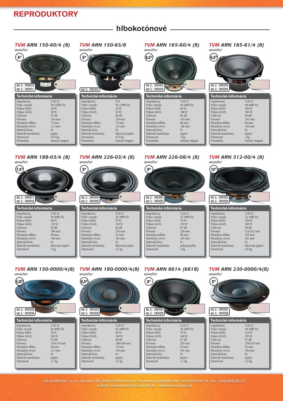 : 2401016 50-15000 Hz 20 W 50 W 150 mm 75 mm 112 mm 0,75 kg tienený magnet 50-12000 Hz 20 W 50 W 86 db 150 mm 75 mm 112 mm Materiál membrány: lakovaný papier 0,75 kg tienený magnet 40-4000 Hz 60 W 1