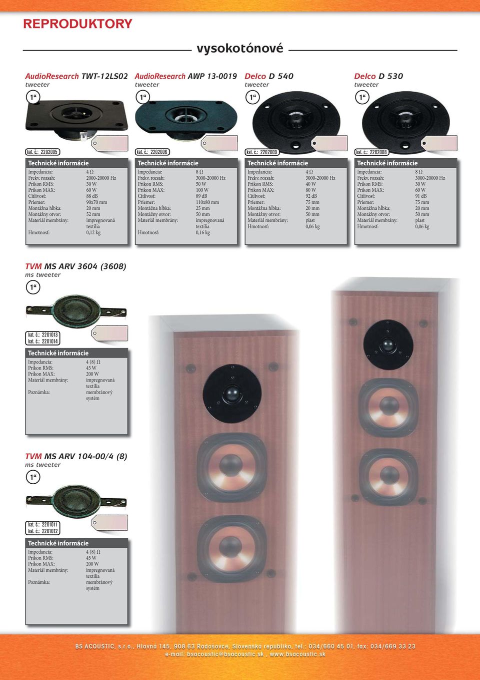 : 2202006 3000-20000 Hz 50 W 89 db 110x80 mm 25 mm 50 mm Materiál membrány: impregnovaná textília 0,16 kg kat. č.