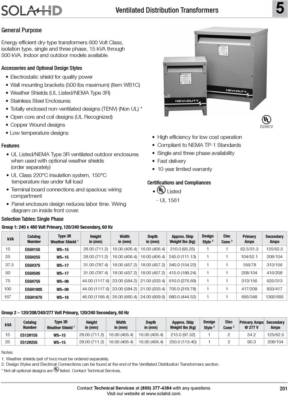 non-ventilated designs (TENV) (Non UL) * Open core and coil designs (UL Recognized) Copper Wound designs Low temperature designs Features UL Listed/NEMA ventilated outdoor enclosures when used with