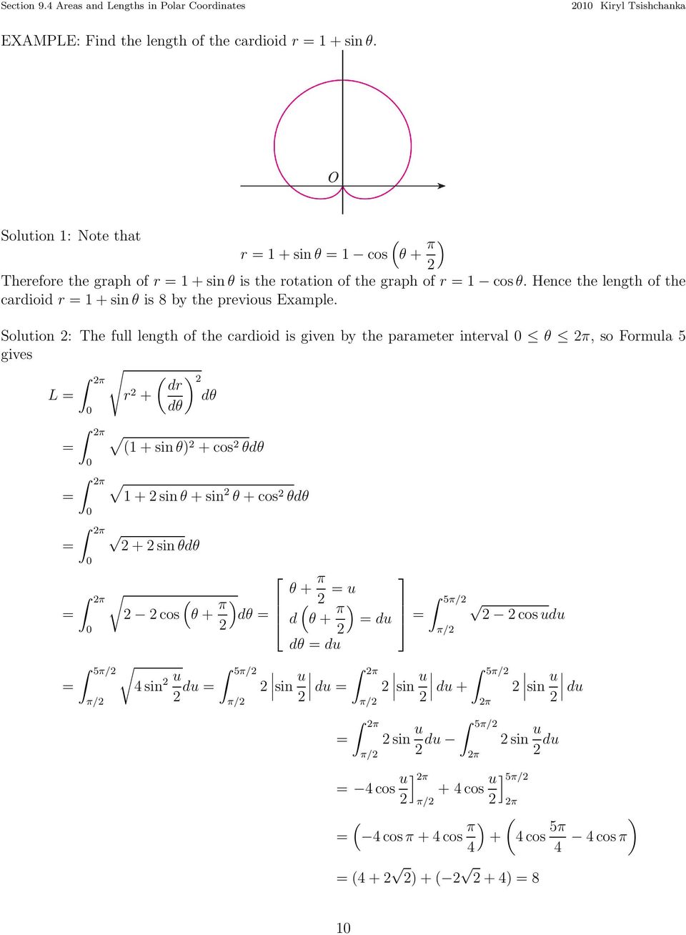 Hence the length of the cardioid r + sin θ is 8 by the previous Example.