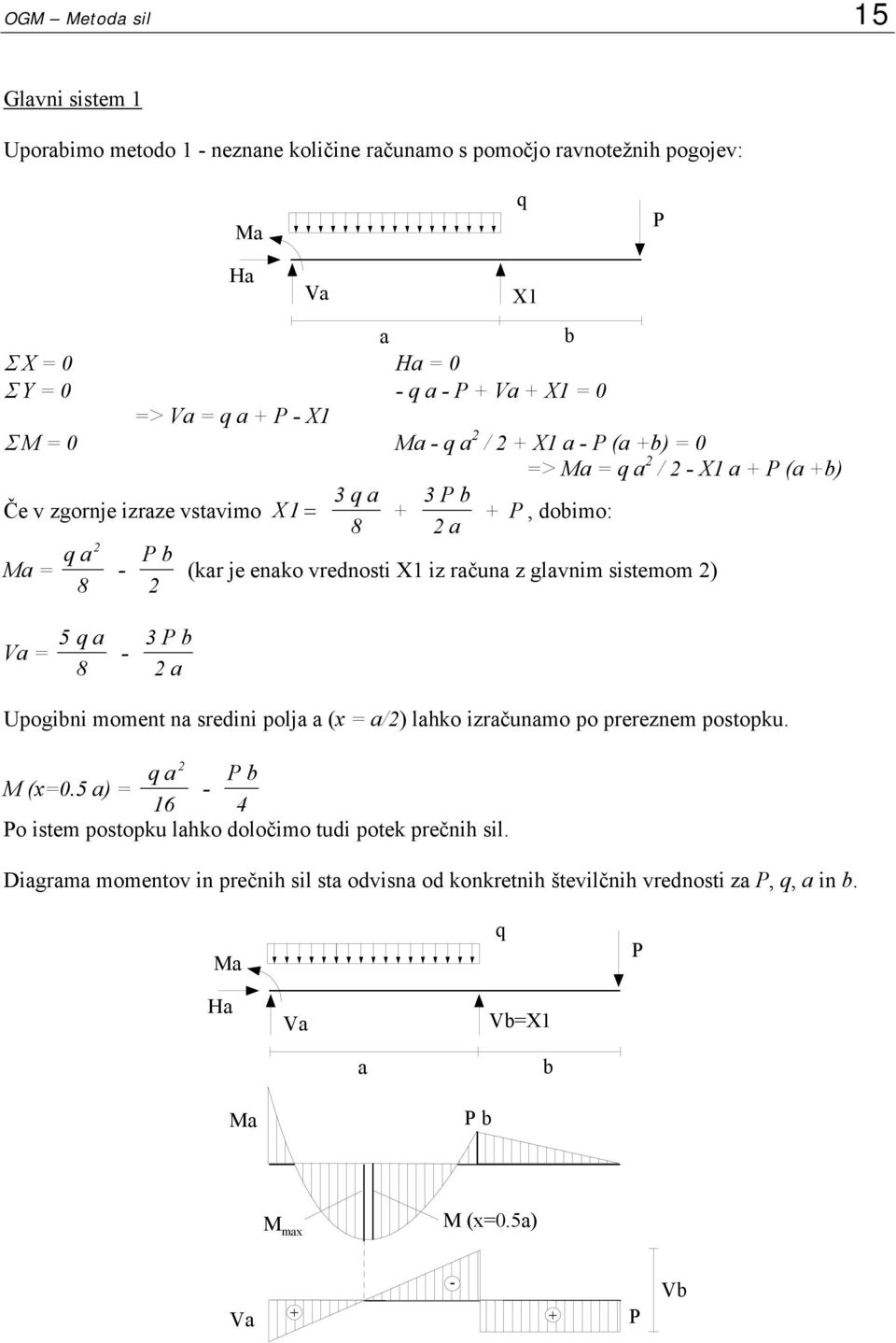 sistemom ) X Va 5 a - b a Upogibni moment na sredini polja a (x a/) lahko izračunamo po prereznem postopku. M (x.