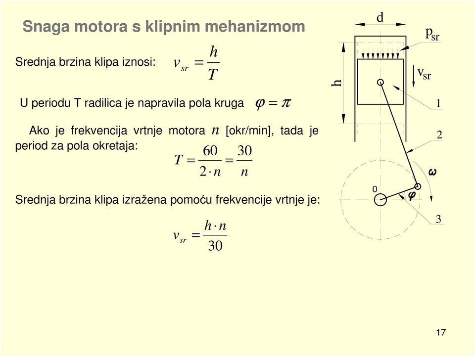 vrtnje motora n [okr/min], tada je period za pola okretaja: T = 60 = 2 n n 30 n