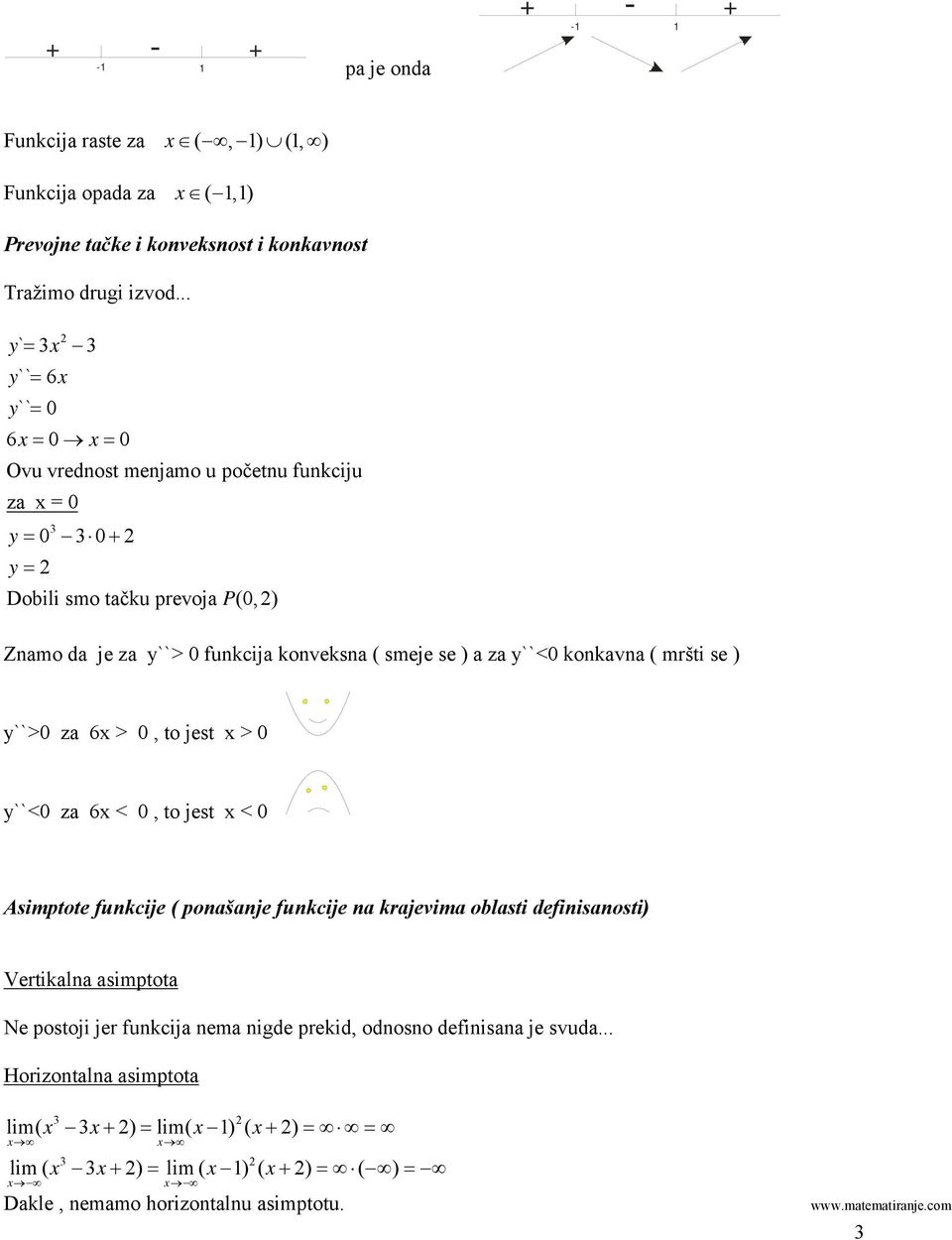 konkavna ( mršti se ) ``> za 6 >, to jest > ``< za 6 <, to jest < Asimptote funkcije ( ponašanje funkcije na krajevima oblasti definisanosti) Vertikalna