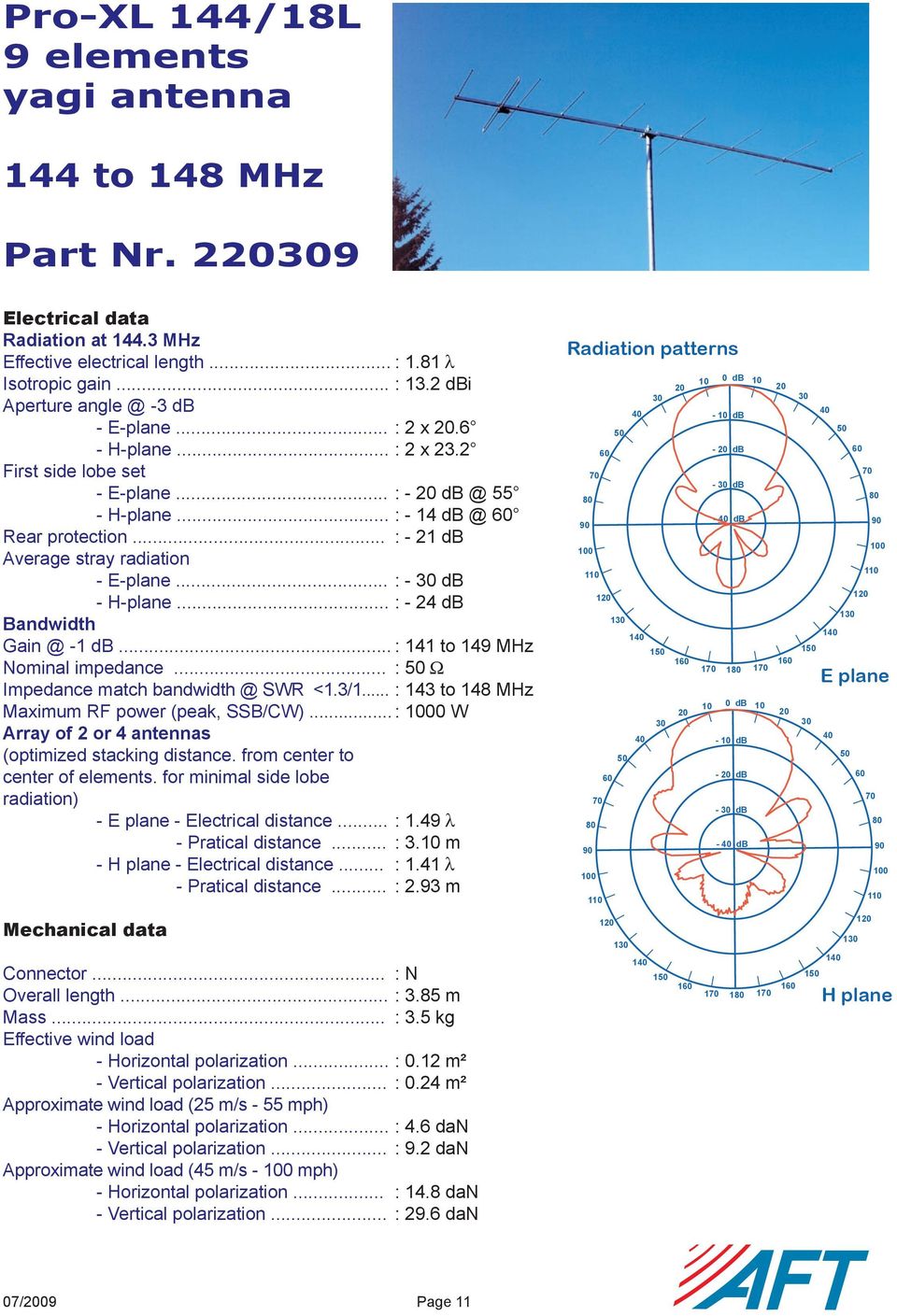 Electrical distance - Pratical distance - - Electrical distance - Pratical distance : 181 λ : 132 dbi : 2 x 6 : 2 x 232 : - db @ 55 : - 14 db @ : - 21 db : - db : - 24 db : 141 to 149 MHz : Ω : 143