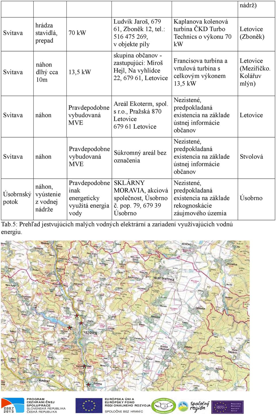 22, 679 61, Letovice Francisova turbína a vrtulová turbína s celkovým výkonem 13,5 kw Letovice (Meziříčko.