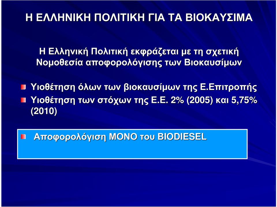 Υιοθέτηση όλων των βιοκαυσίµων της Ε.