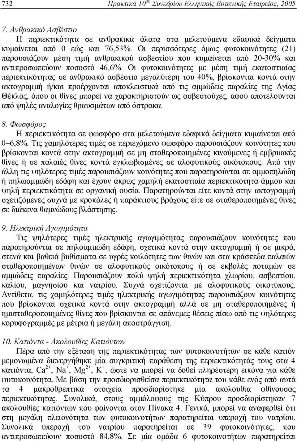 Οι φυτοκοινότητες με μέση τιμή εκατοστιαίας περιεκτικότητας σε ανθρακικό ασβέστιο μεγαλύτερη του 40%, βρίσκονται κοντά στην ακτογραμμή ή/και προέρχονται αποκλειστικά από τις αμμώδεις παραλίες της