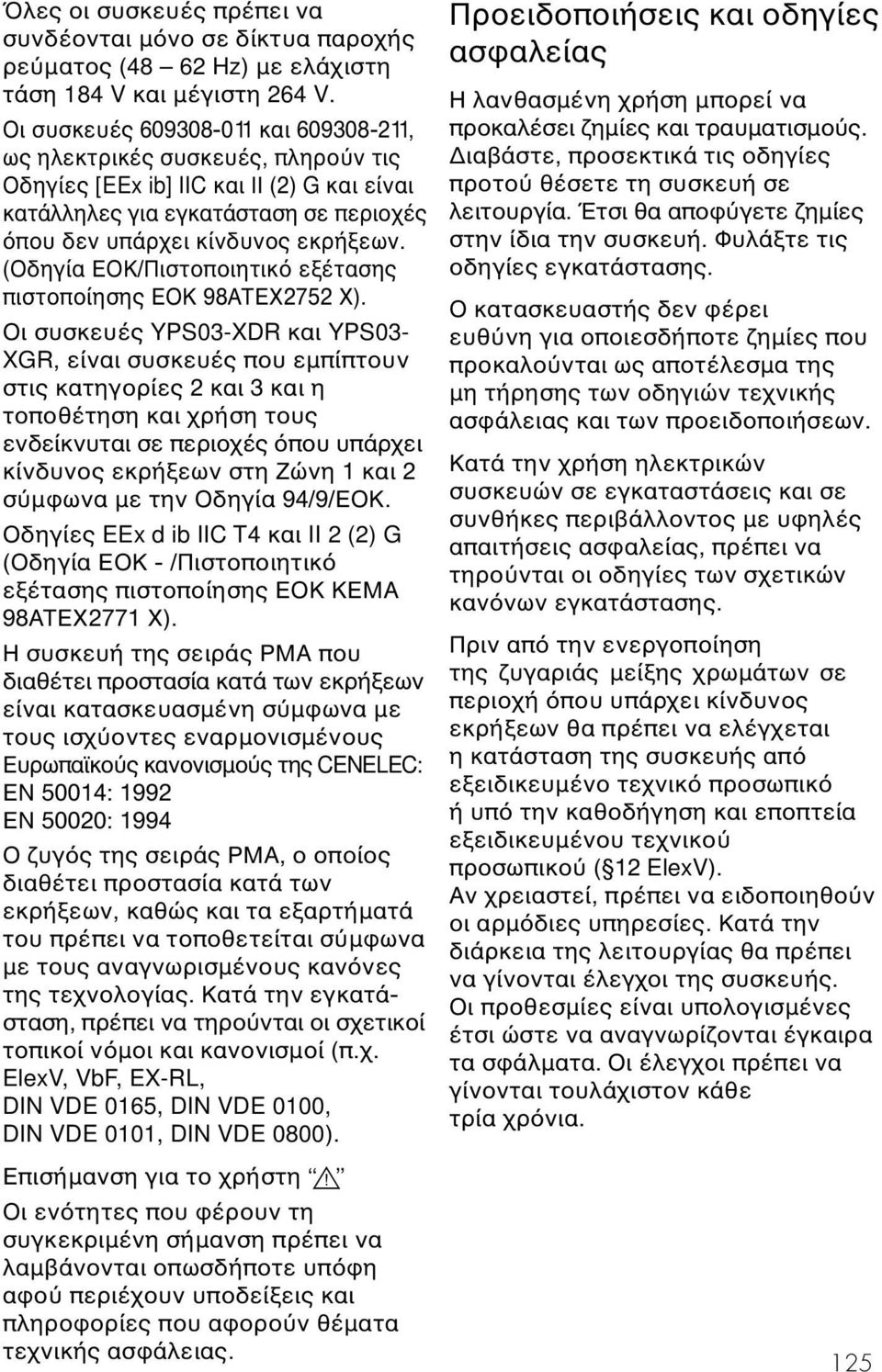 (Οδηγία ΕΟΚ/Πιστοποιητικ εξέτασης πιστοποίησης ΕΟΚ 98ATEX2752 X).