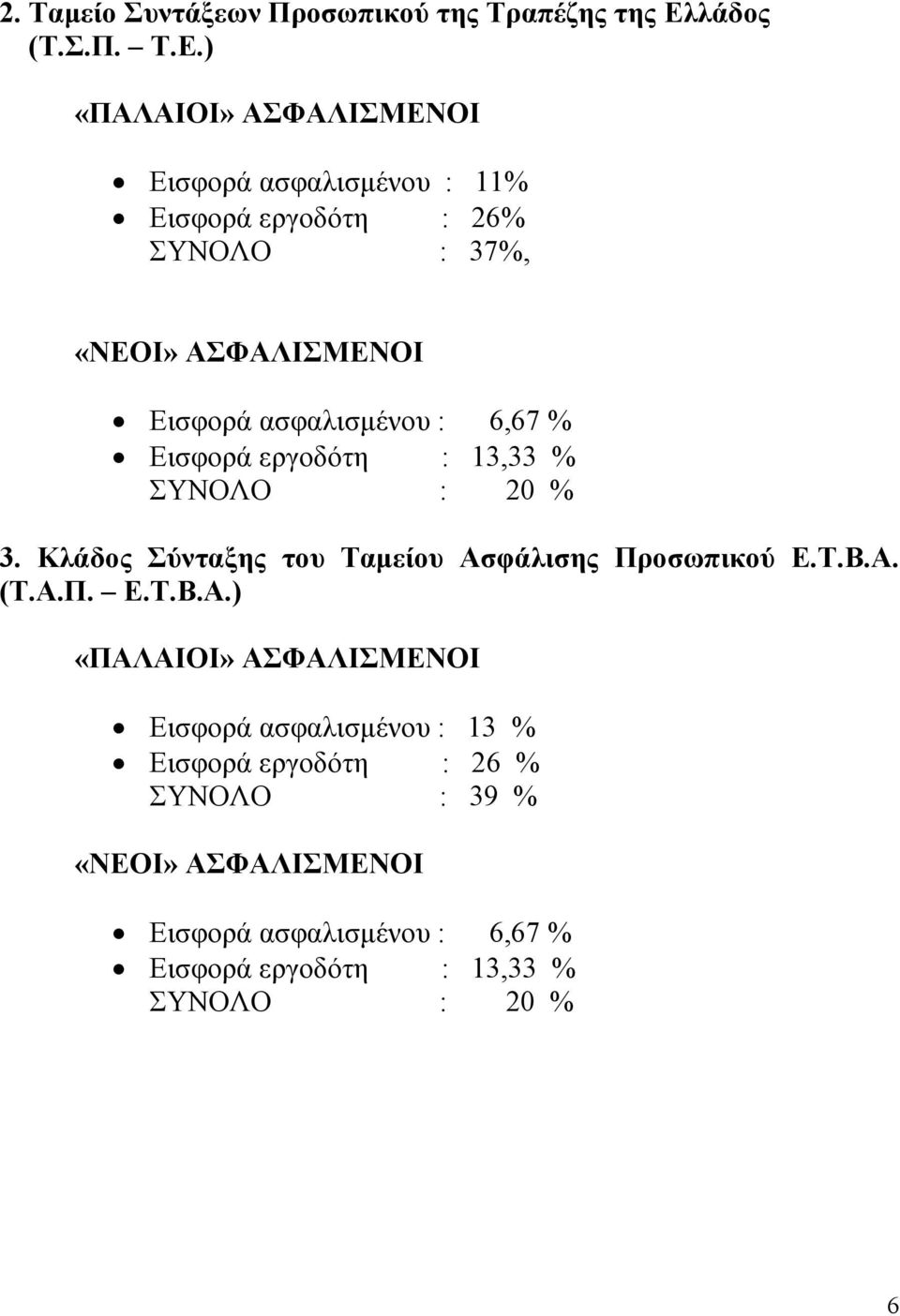 ) «ΠΑΛΑΙΟΙ» ΑΣΦΑΛΙΣΜΕΝΟΙ Εισφορά ασφαλισμένου : 11% Εισφορά εργοδότη : 26% ΣΥΝΟΛΟ : 37%, «ΝΕΟΙ» ΑΣΦΑΛΙΣΜΕΝΟΙ Εισφορά