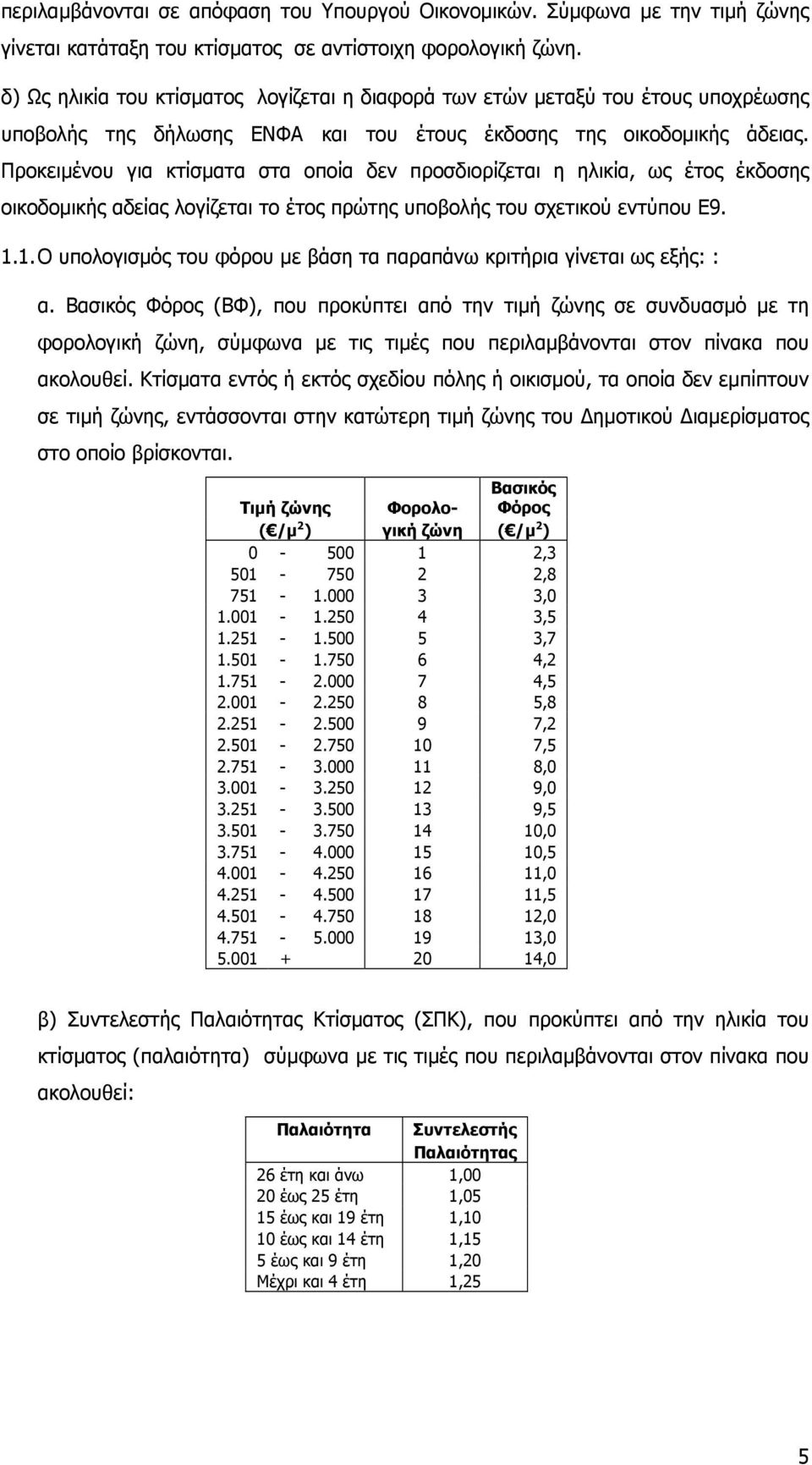 Προκειµένου για κτίσµατα στα οποία δεν προσδιορίζεται η ηλικία, ως έτος έκδοσης οικοδοµικής αδείας λογίζεται το έτος πρώτης υποβολής του σχετικού εντύπου Ε9. 1.