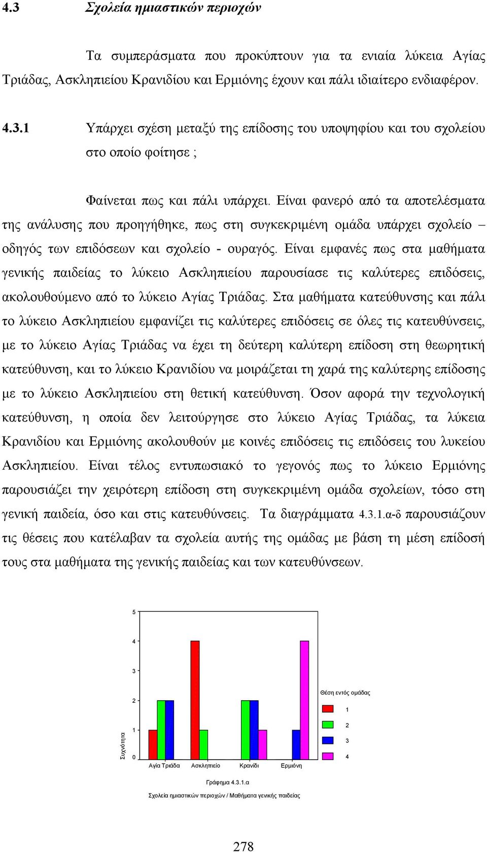 Είναι φανερό από τα αποτελέσµατα της ανάλυσης που προηγήθηκε, πως στη συγκεκριµένη οµάδα υπάρχει σχολείο οδηγός των επιδόσεων και σχολείο - ουραγός.