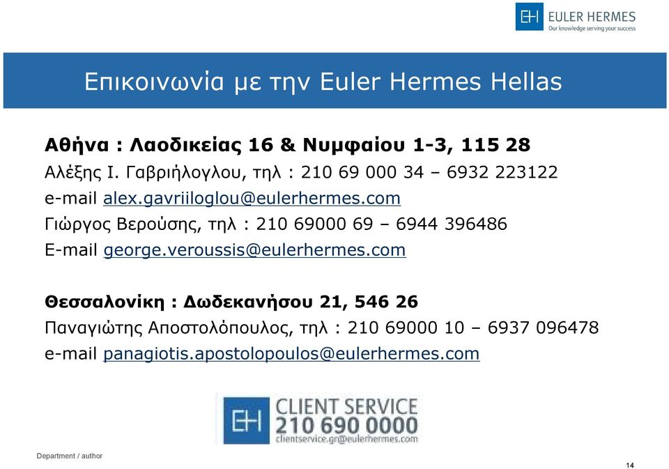 com Γιώργος Βερούσης, τηλ : 210 69000 69 6944 396486 E-mail george.veroussis@eulerhermes.