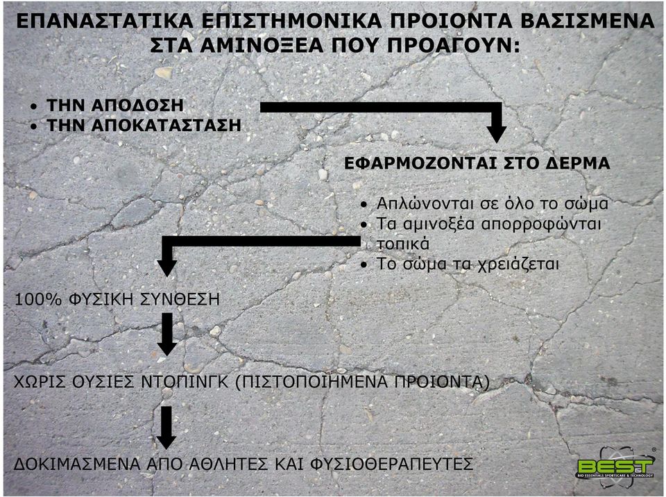 αμινοξέα απορροφώνται τοπικά Το σώμα τα χρειάζεται 100% ΦΥΣΙΚΗ ΣΥΝΘΕΣΗ ΧΩΡΙΣ