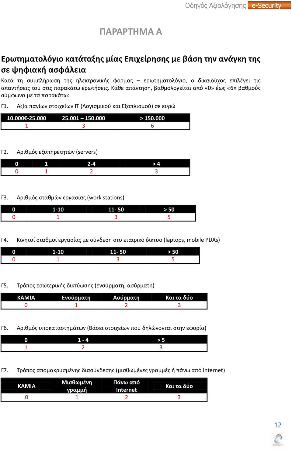 000 1 3 6 Γ2. Αρικμόσ εξυπθρετθτϊν (servers) 0 1 2-4 > 4 0 1 2 3 Γ3. Αρικμόσ ςτακμϊν εργαςίασ (work stations) 0 1-10 11-50 > 50 0 1 3 5 Γ4.