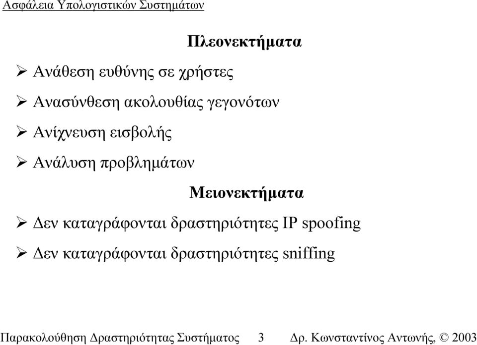 εν καταγράφονται δραστηριότητες IP spoofing εν καταγράφονται