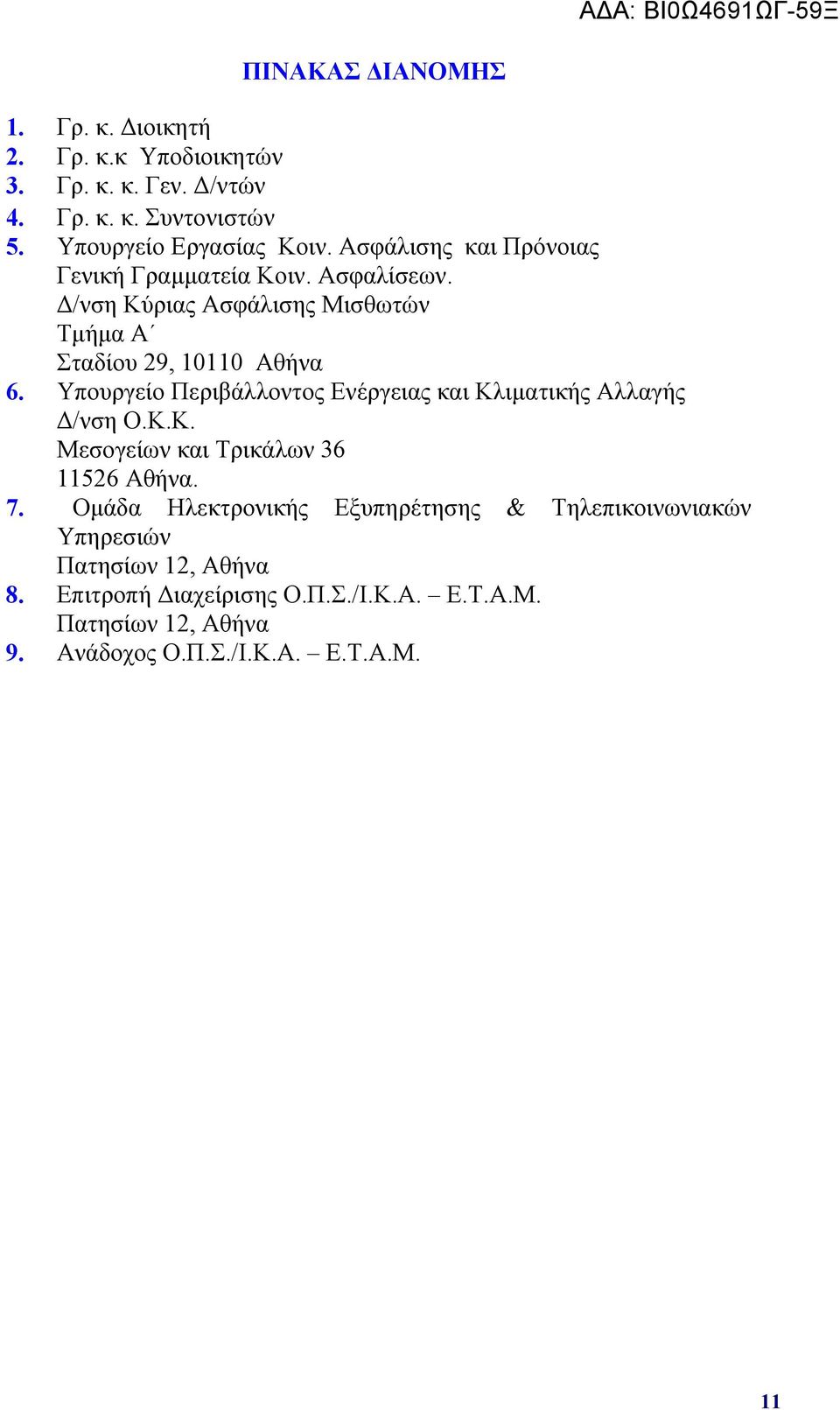 Υπουργείο Περιβάλλοντος Ενέργειας και Κλιματικής Αλλαγής Δ/νση Ο.Κ.Κ. Μεσογείων και Τρικάλων 36 11526 Αθήνα. 7.