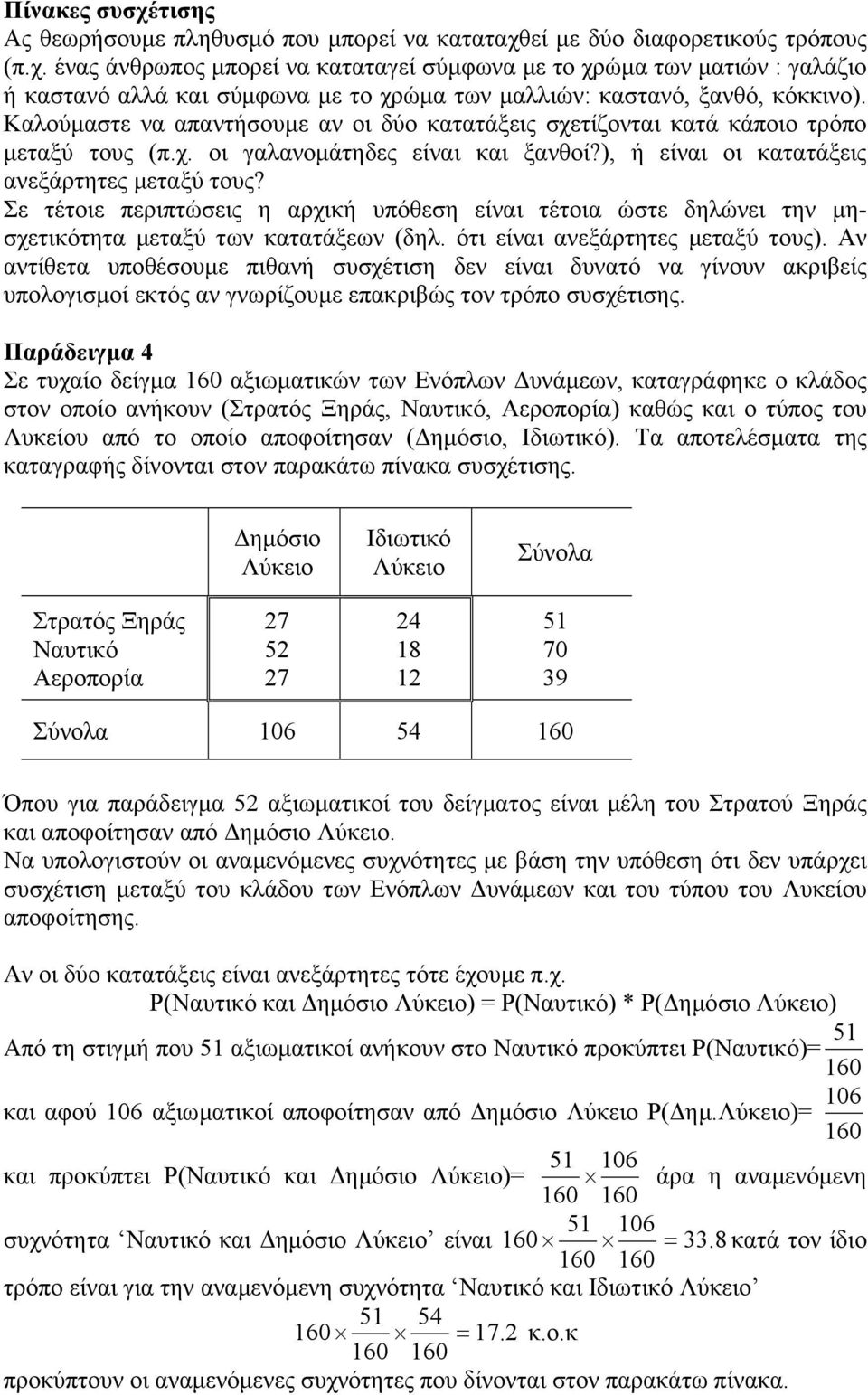 Σε τέτοιε περιπτώεις η αρχική υπόθεη είναι τέτοια ώτε δηλώνει την µηχετικότητα µεταξύ των κατατάξεων (δηλ. ότι είναι ανεξάρτητες µεταξύ τους).