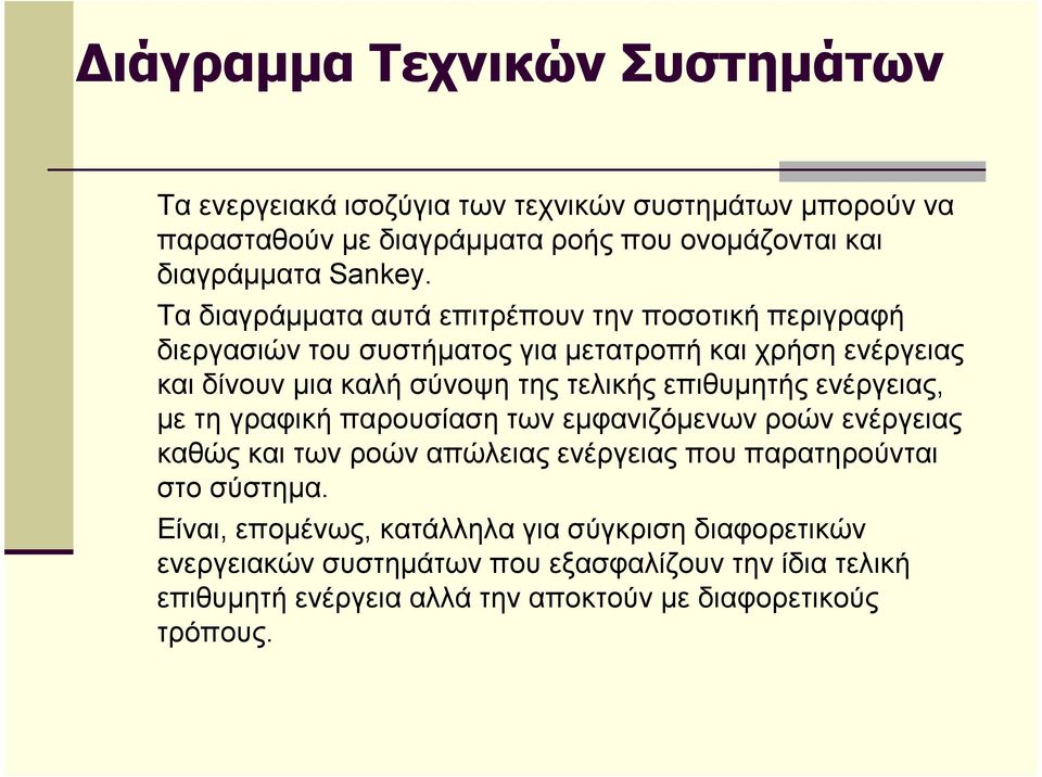 επιθυµητής ενέργειας, µε τη γραφική παρουσίαση των εµφανιζόµενων ροών ενέργειας καθώς και των ροών απώλειας ενέργειας που παρατηρούνται στο σύστηµα.