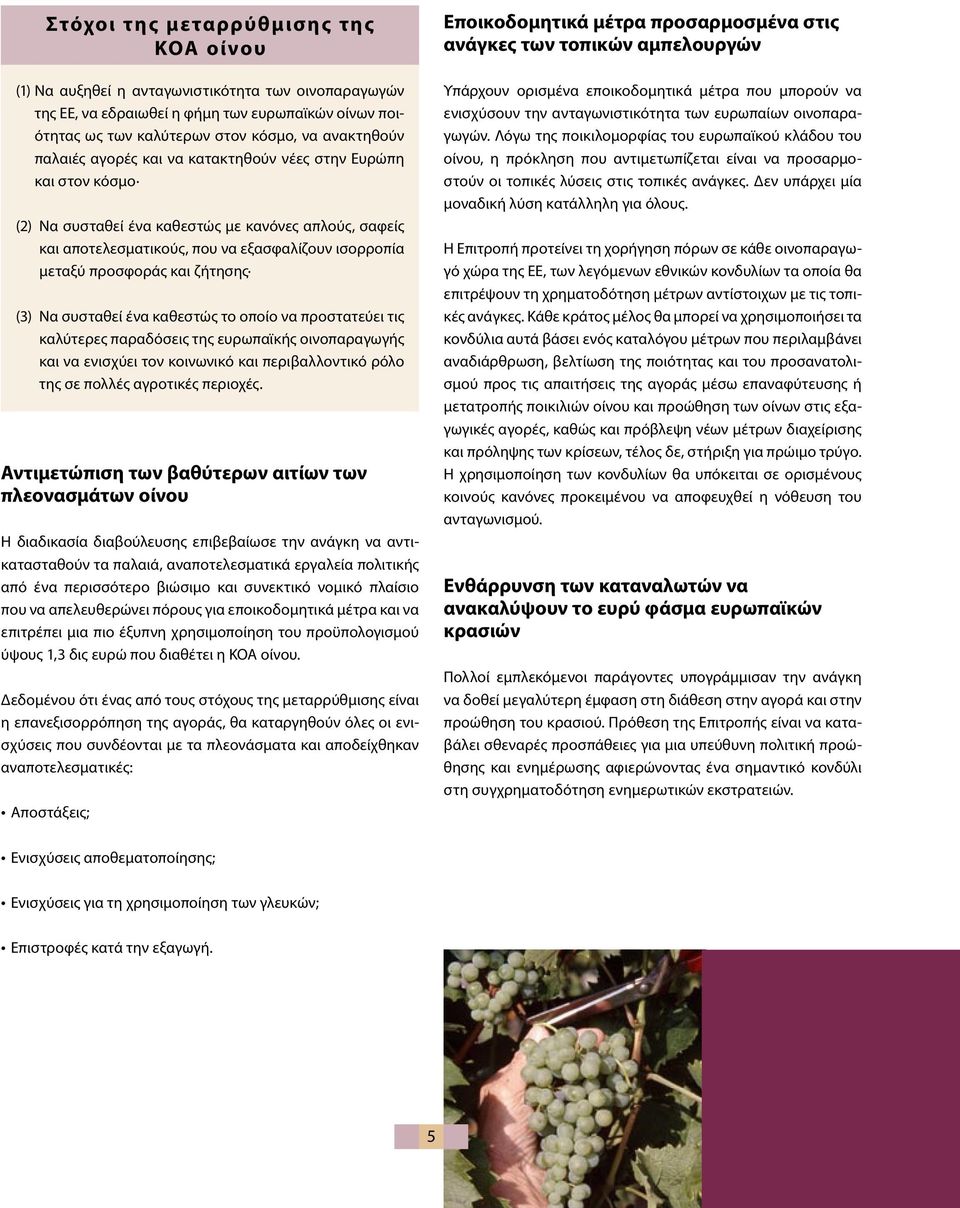 ζήτησης (3) Να συσταθεί ένα καθεστώς το οποίο να προστατεύει τις καλύτερες παραδόσεις της ευρωπαϊκής οινοπαραγωγής και να ενισχύει τον κοινωνικό και περιβαλλοντικό ρόλο της σε πολλές αγροτικές