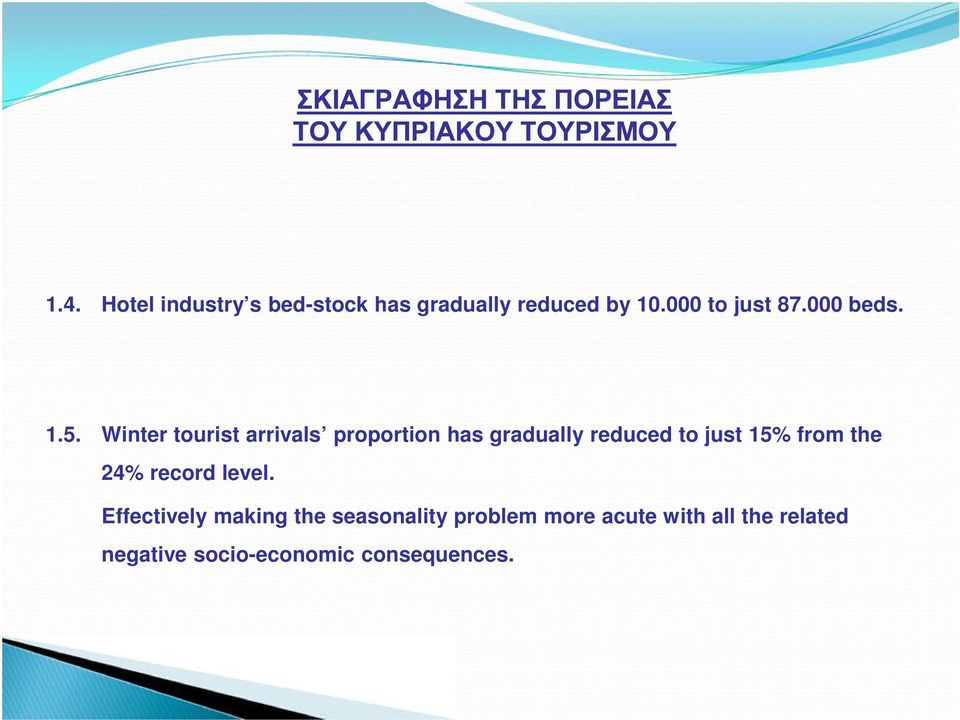 Winter tourist arrivals proportion has gradually reduced to just 15% from the 24%