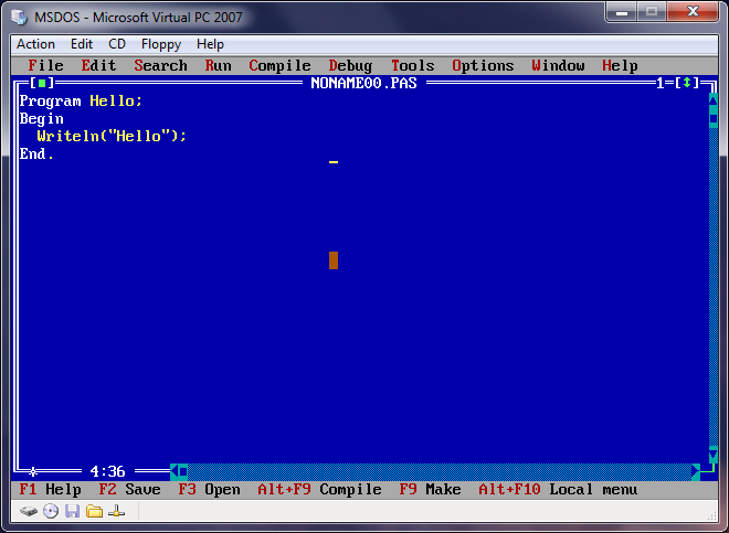 Εκτέλεση της Turbo Pascal 7 σε