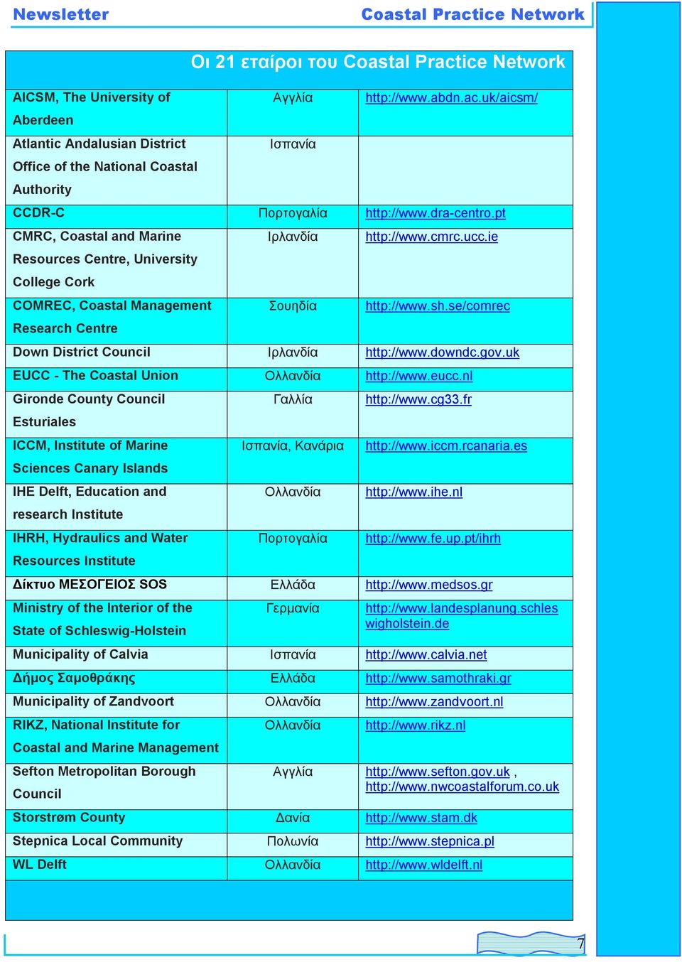 se/comrec Down District Council Ιρλανδία http://www.downdc.gov.uk EUCC - The Coastal Union Ολλανδία http://www.eucc.