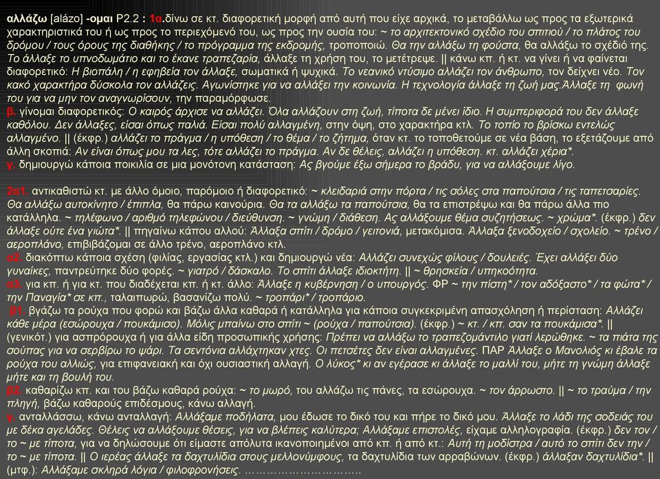 του δρόμου / τους όρους της διαθήκης / το πρόγραμμα της εκδρομής, τροποποιώ. Θα την αλλάξω τη φούστα, θα αλλάξω το σχέδιό της.