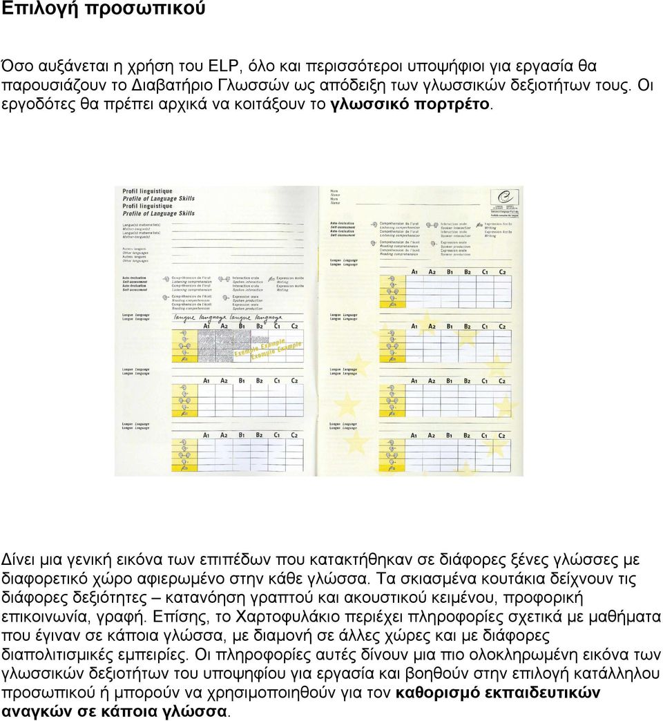 Τα σκιασµένα κουτάκια δείχνουν τις διάφορες δεξιότητες κατανόηση γραπτού και ακουστικού κειµένου, προφορική επικοινωνία, γραφή.