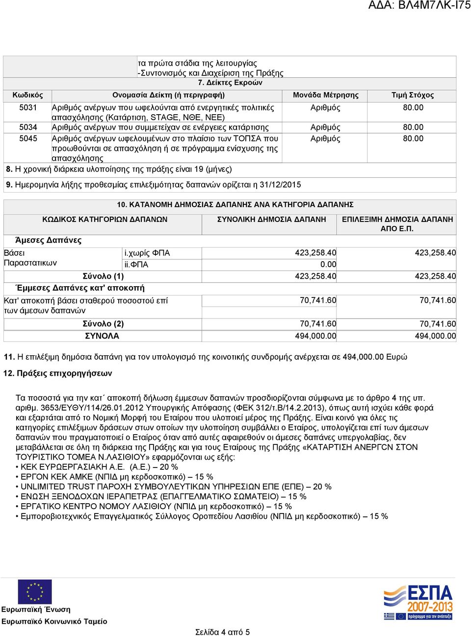 συμμετείχαν σε ενέργειες κατάρτισης ανέργων ωφελουμένων στο πλαίσιο των ΤΟΠΣΑ που προωθούνται σε απασχόληση ή σε πρόγραμμα ενίσχυσης της απασχόλησης 8.