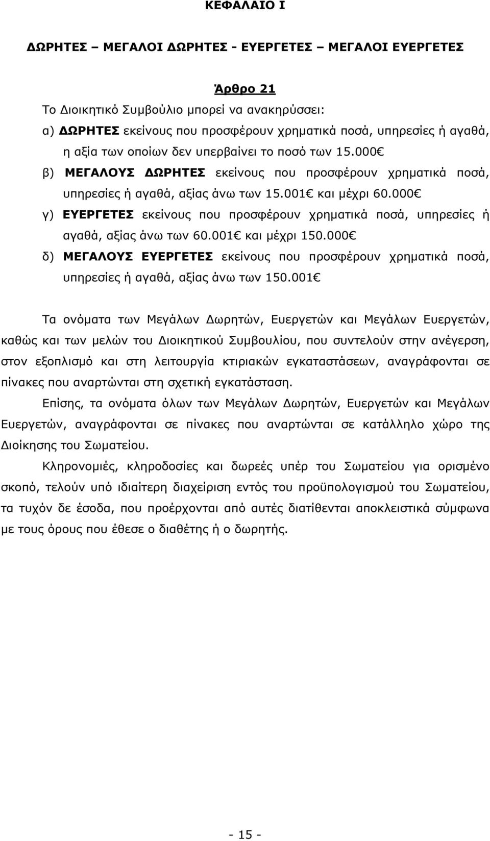 000 γ) ΕΥΕΡΓΕΤΕΣ εκείνους που προσφέρουν χρηµατικά ποσά, υπηρεσίες ή αγαθά, αξίας άνω των 60.001 και µέχρι 150.