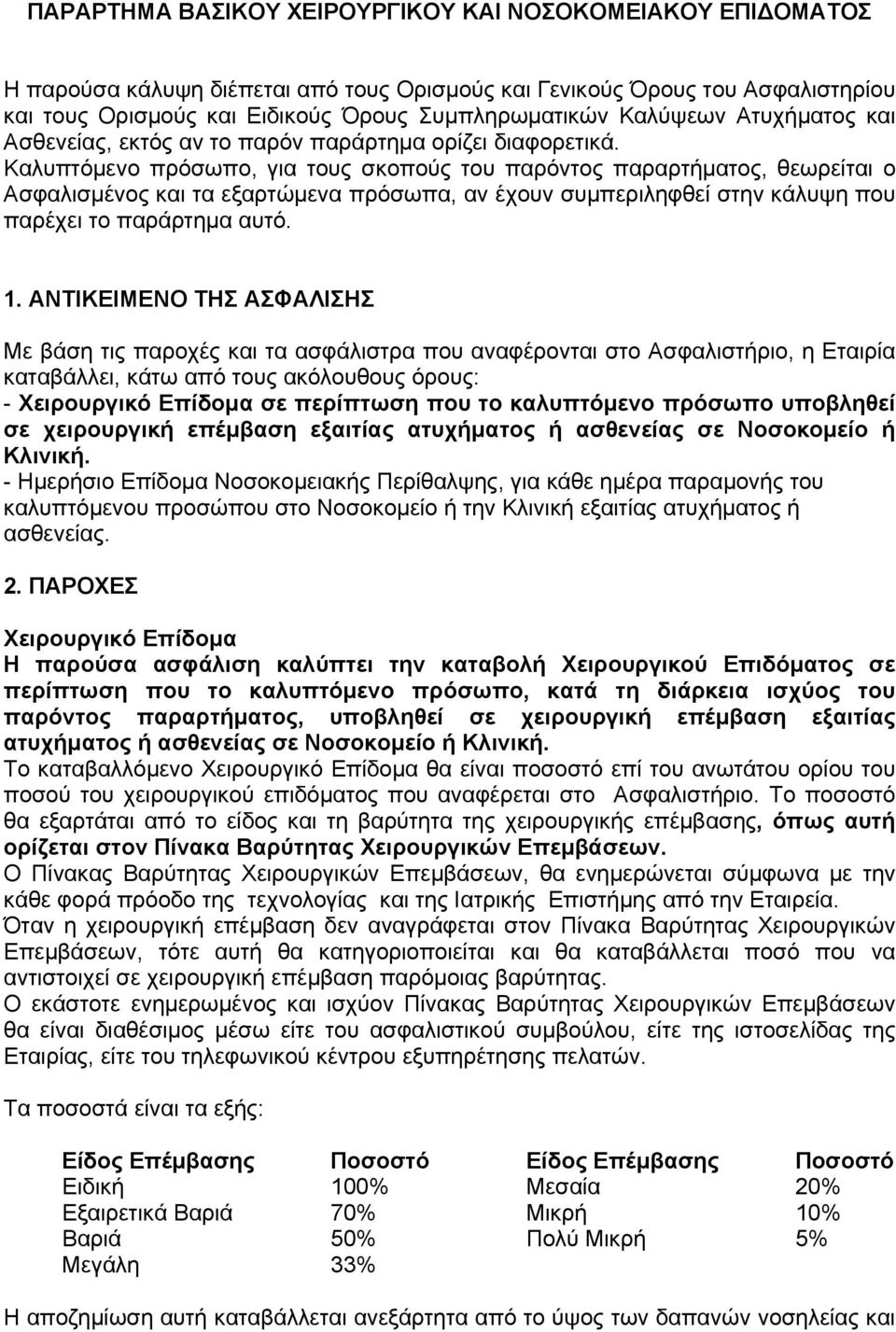 Καλυπτόμενο πρόσωπο, για τους σκοπούς του παρόντος παραρτήματος, θεωρείται ο Ασφαλισμένος και τα εξαρτώμενα πρόσωπα, αν έχουν συμπεριληφθεί στην κάλυψη που παρέχει το παράρτημα αυτό. 1.