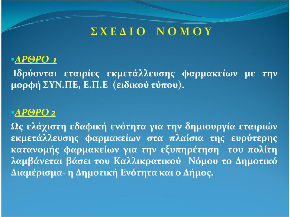 φαρμακείων στα πλαίσια της ευρύτερης κατανομής φαρμακείων για την εξυπηρέτηση του πολίτη