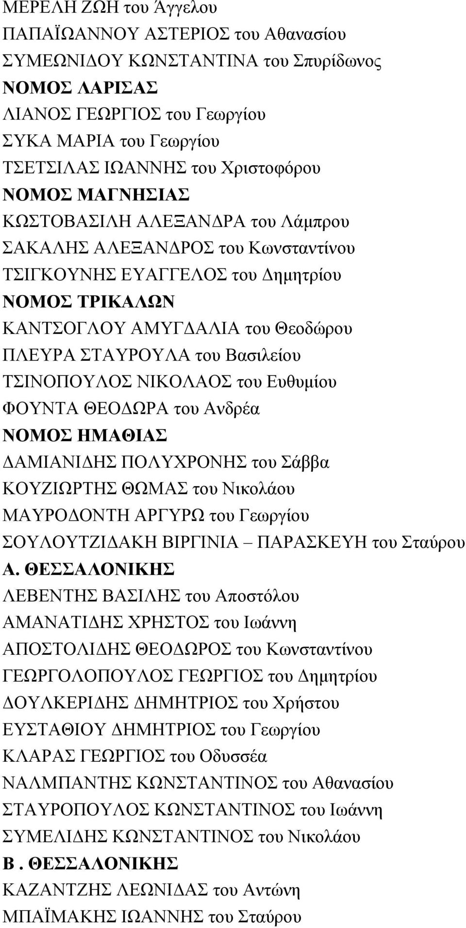 ΝΟΜΟΣ ΤΡΙΚΑΛΩΝ Κ Α Ν ΤΣΟ ΓΛ Ο Υ Α Μ Υ ΓΔ Α Λ ΙΑ τουθεοδώρου Π Λ ΕΥ Ρ Α ΣΤΑ Υ Ρ Ο Υ Λ Α τουβασιλείου ΤΣΙΝ Ο Π Ο Υ Λ Ο Σ Ν ΙΚ Ο Λ Α Ο Σ τουευθυμίου ΦΟ Υ Ν ΤΑ ΘΕΟ Δ ΩΡ Α τουα νδρέα ΝΟΜΟΣ ΗΜΑΘΙΑΣ Δ Α Μ