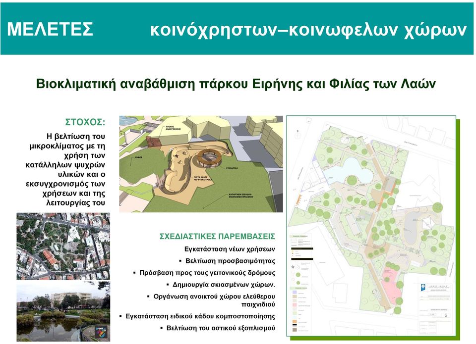 ΙΑΣΤΙΚΕΣ ΠΑΡΕΜΒΑΣΕΙΣ Εγκατάσταση νέων χρήσεων Βελτίωση προσβασιµότητας Πρόσβαση προς τους γειτονικούς δρόµους ηµιουργία