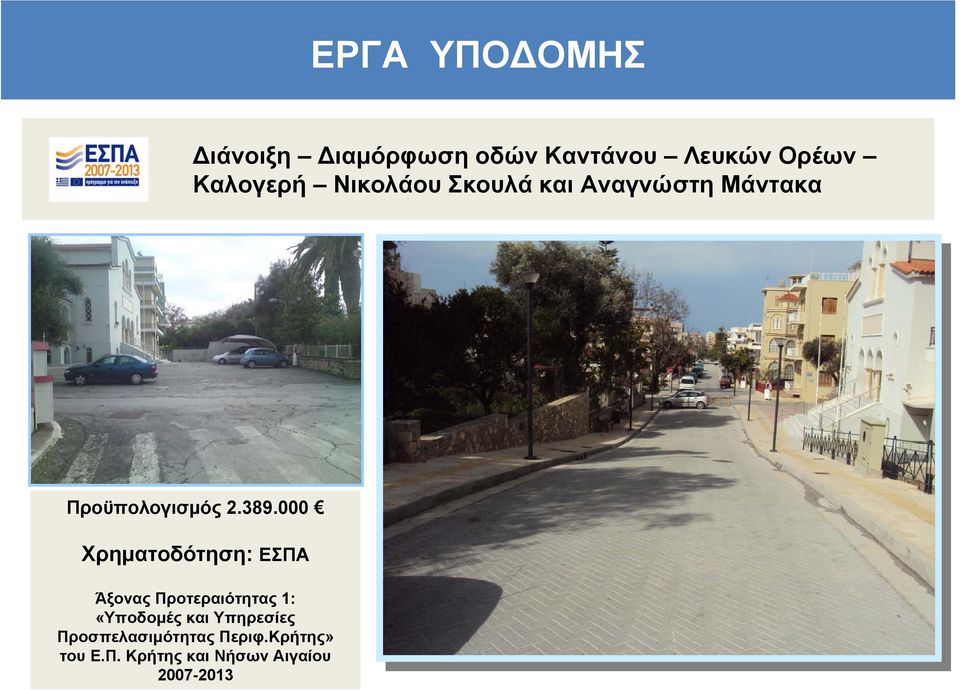 000 Χρηµατοδότηση: ΕΣΠΑ Άξονας Προτεραιότητας 1: «Υποδοµές και