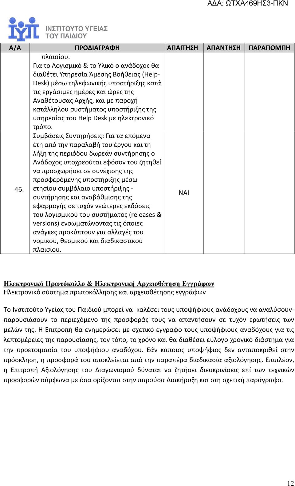 κατάλληλου συστήματος υποστήριξης της υπηρεσίας του Help Desk με ηλεκτρονικό τρόπο.