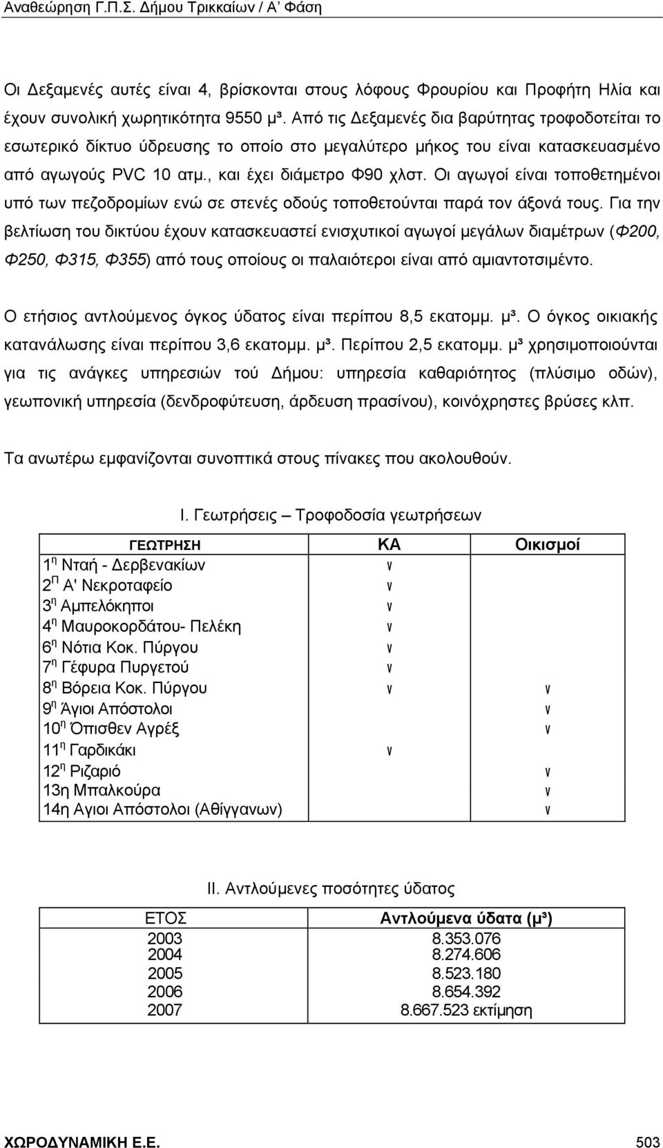 Οι αγωγοί είναι τοποθετημένοι υπό των πεζοδρομίων ενώ σε στενές οδούς τοποθετούνται παρά τον άξονά τους.