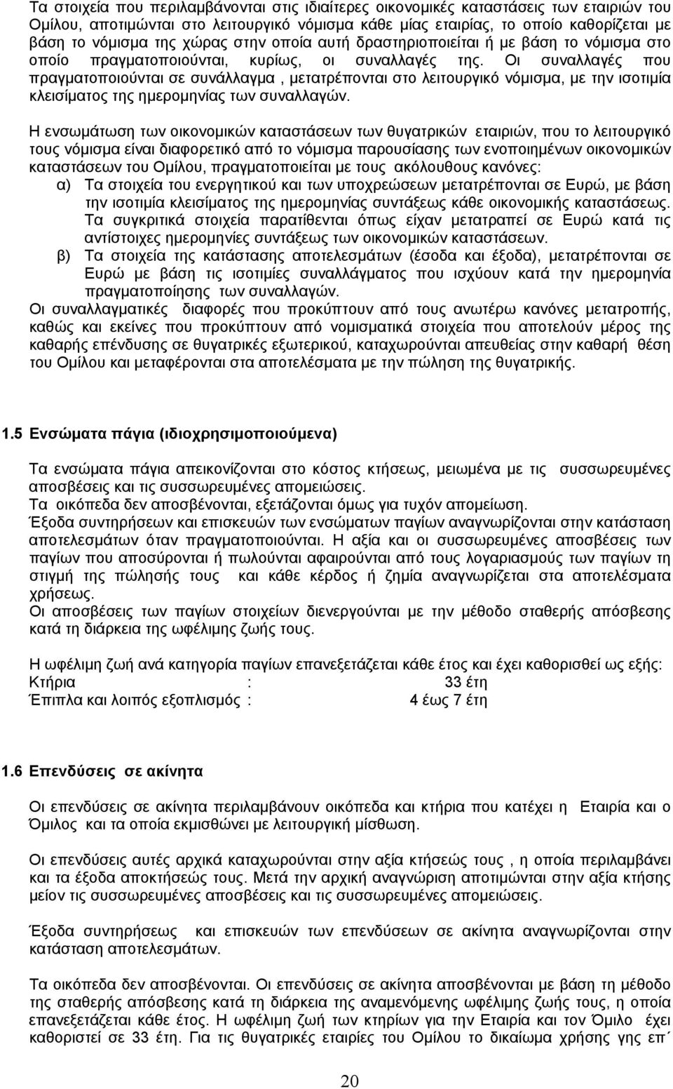 Οι συναλλαγές που πραγματοποιούνται σε συνάλλαγμα, μετατρέπονται στο λειτουργικό νόμισμα, με την ισοτιμία κλεισίματος της ημερομηνίας των συναλλαγών.